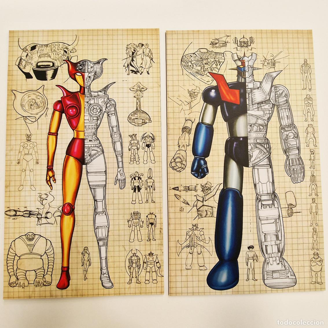 Vintage: 2 CUADROS MAZINGER Z Y AFRODITA A IMAGEN PEGADA SOBRE TABLA MDF Y TEXTURIZADO 34X 60 APROXIMADAMENTE