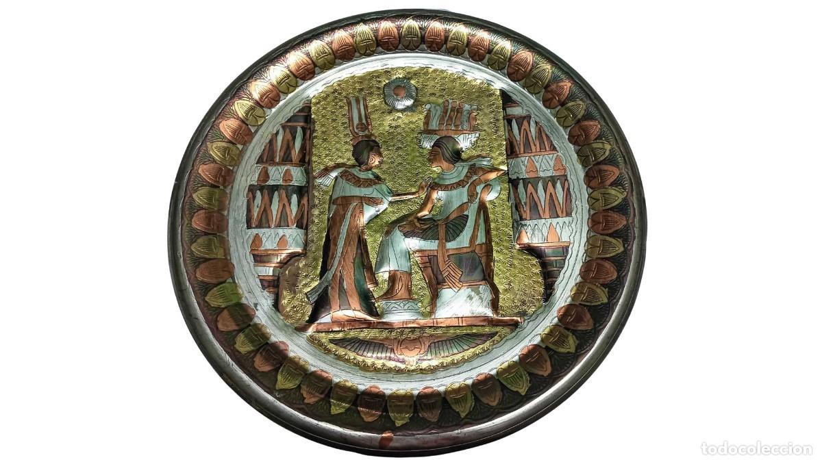 Vintage: PLACA DECORATIVA DE COBRE CON ESCENA EGIPCIA - A&Ntilde;OS 50/70
