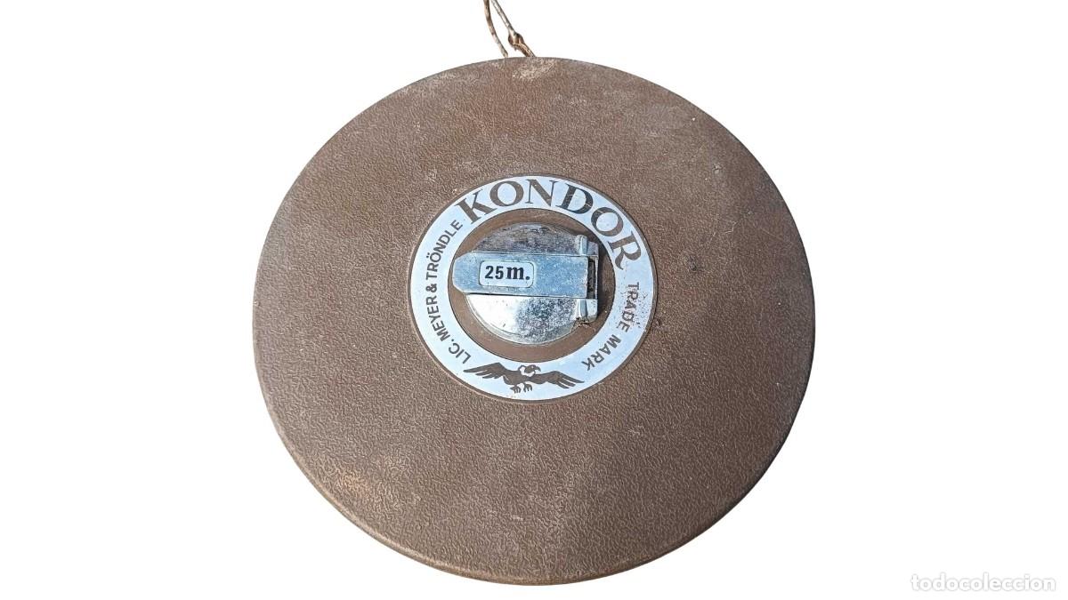 Vintage: CINTA M&Eacute;TRICA DE AGRIMENSOR 25 M - MARCA KONDOR - LIC. MEYER & TR&Ouml;NDLE - CARCASA DE CUERO - 50/70