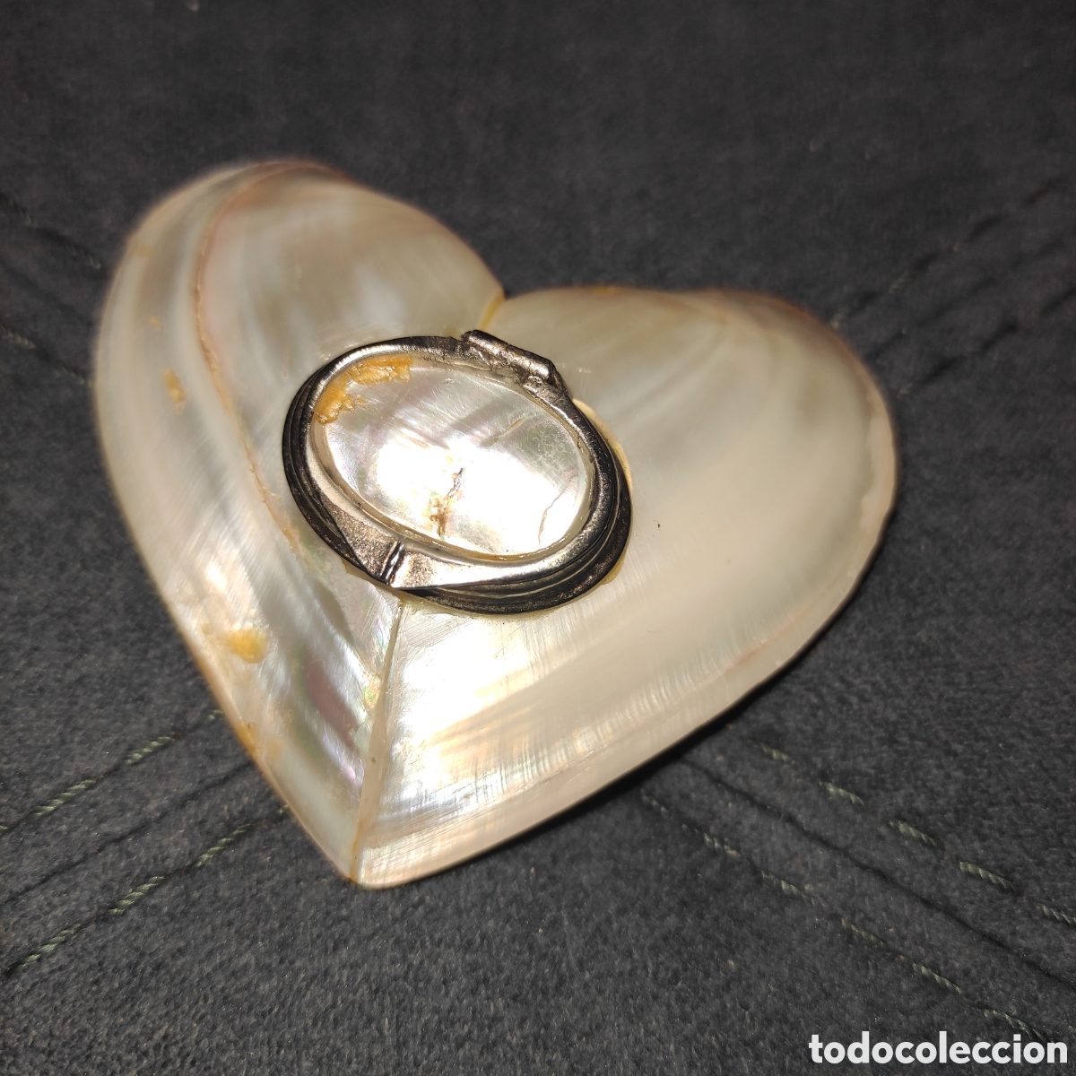 Vintage: Concha n&aacute;car forma de coraz&oacute;n, con tapa , pastillero