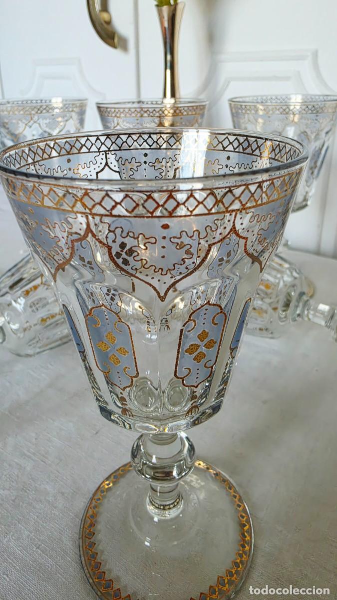 Vintage: Juego de 6 Copas de Cristal Vintage con Detalles en Oro y Esmalte Azul