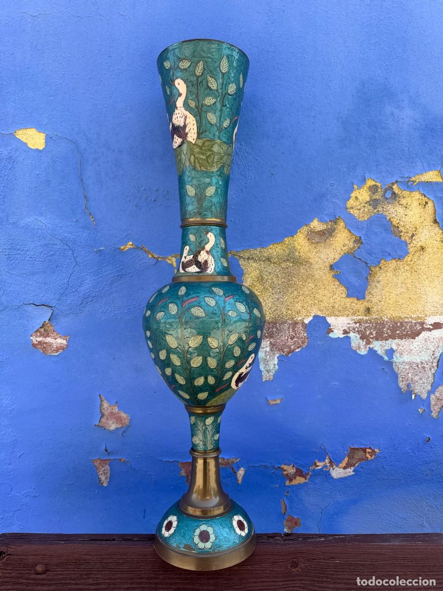 Vintage: Jarr&oacute;n Cloisonne met&aacute;lico de gran tama&ntilde;o