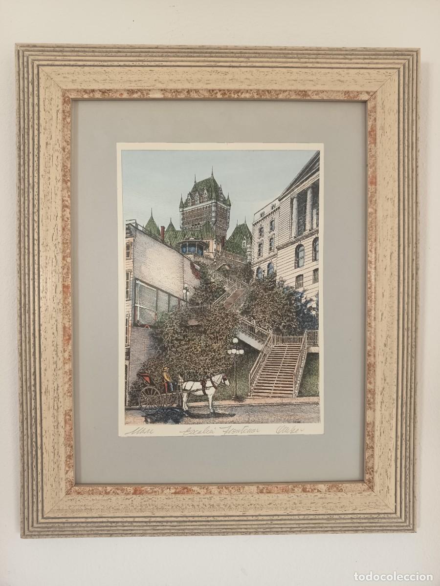 Vintage: Cuadro litograf&iacute;a Escalier Frontenac Qu&eacute;bec - Foto 1