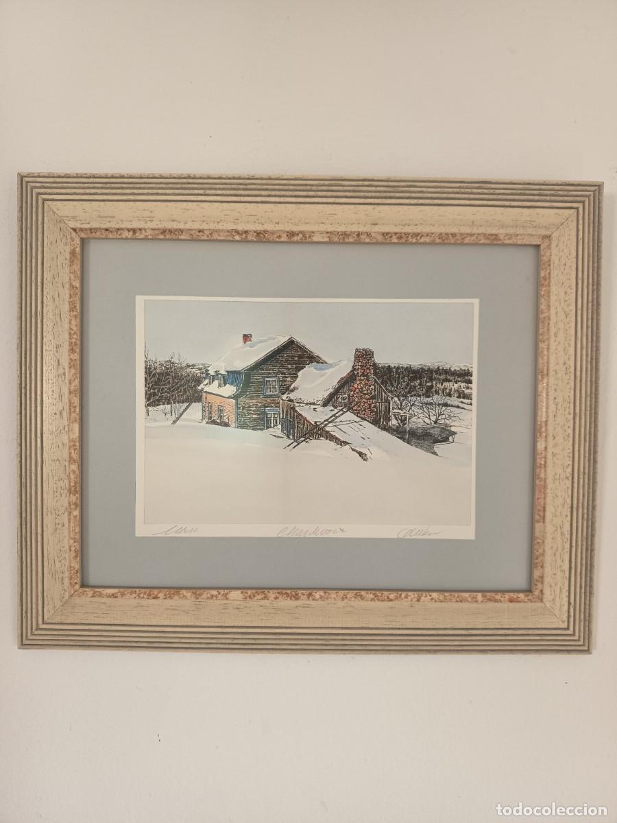 Vintage: Cuadro litograf&iacute;a Paisaje Invernal