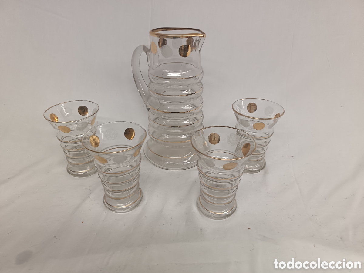 Vintage: RETRO, VINTAGE, JUEGO DE JARRA Y VARROS ANTIGUO CRISTAL SOPLADO