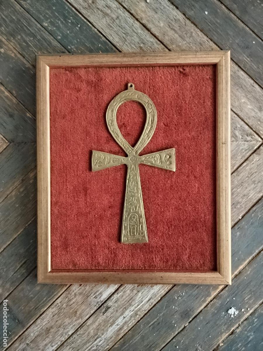 Vintage: Ankh egipcio decorativo &ndash; cruz ansada &ndash; grabados jerogl&iacute;ficos &ndash; enmarcado
