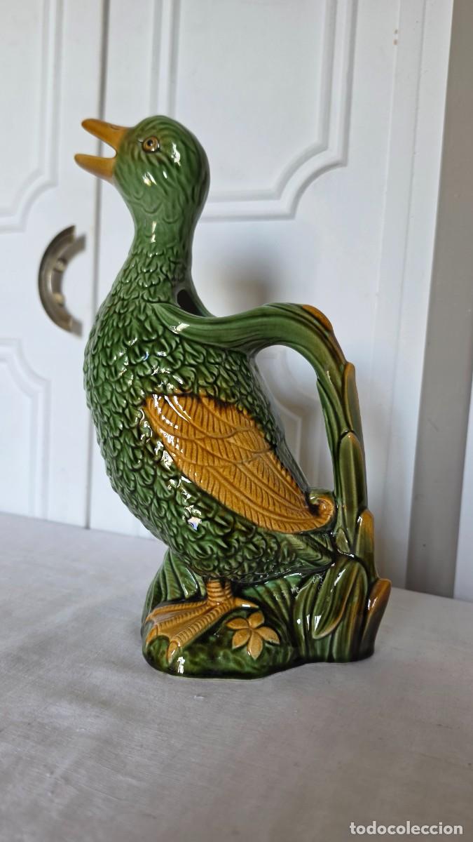 Vintage: Jarra Cer&aacute;mica Barbotina Francesa en Forma de Pato Estilo Maj&oacute;lica, c. 1960