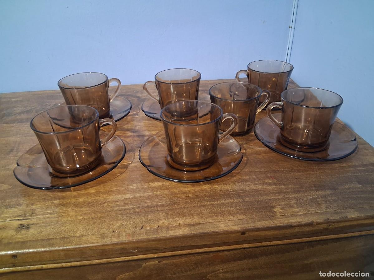 Vintage: 6 platos y 7 tazas grandes de caf&eacute; duralex dise&ntilde;o Ondas