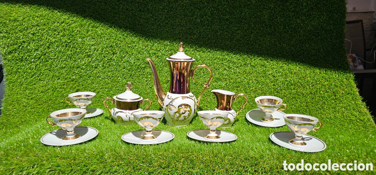 Vintage: Juego de caf&eacute; Porcelanas Puchades Valencia &ndash; 15 piezas &ndash; Porcelana blanca premium con oro &ndash; Vintage