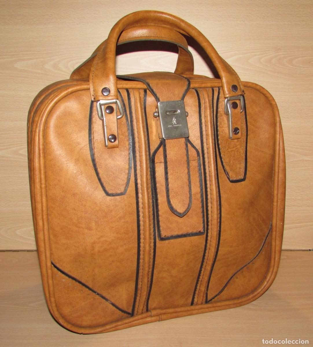Vintage: Maleta malet&iacute;n bolso viaje vintage retro marca Gladiator skai marr&oacute;n detalles negro a&ntilde;os 60 - 70