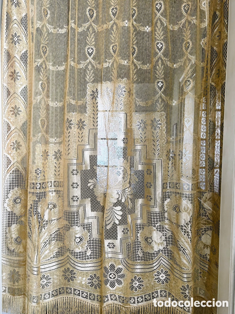 Vintage: Cortina antigua de algod&oacute;n y rayon - Foto 2