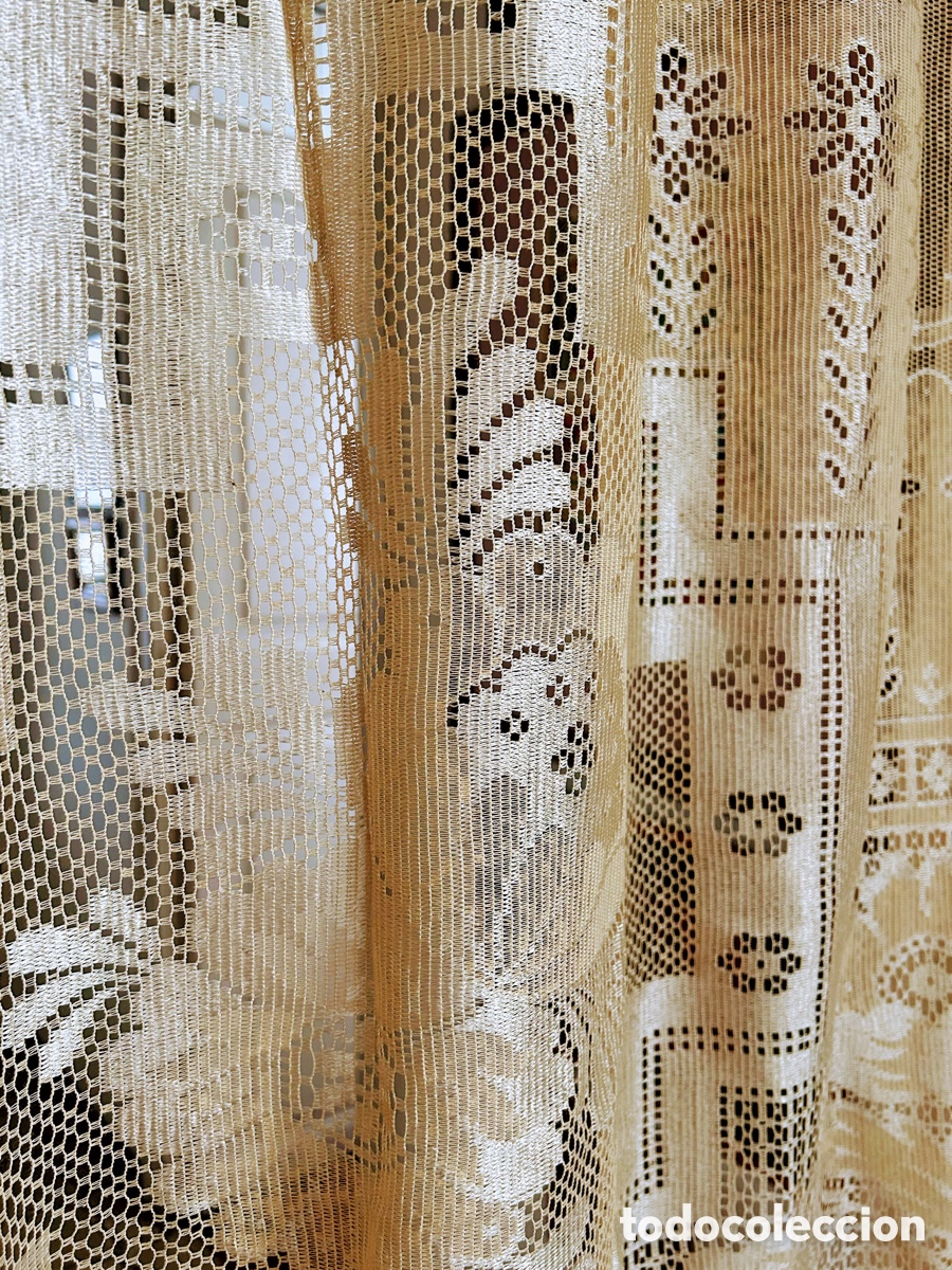 Vintage: Cortina antigua de algod&oacute;n y rayon - Foto 4
