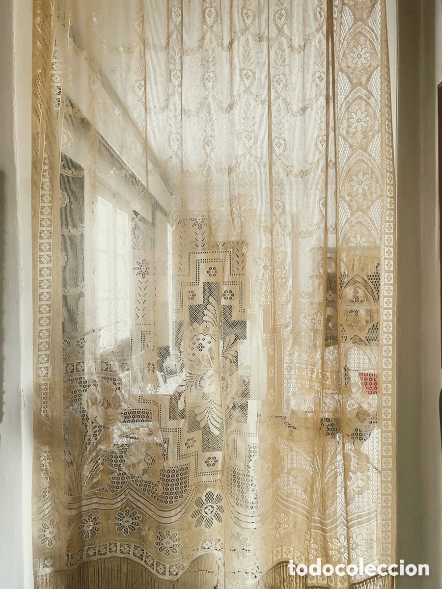 Vintage: Cortina antigua de algod&oacute;n y rayon