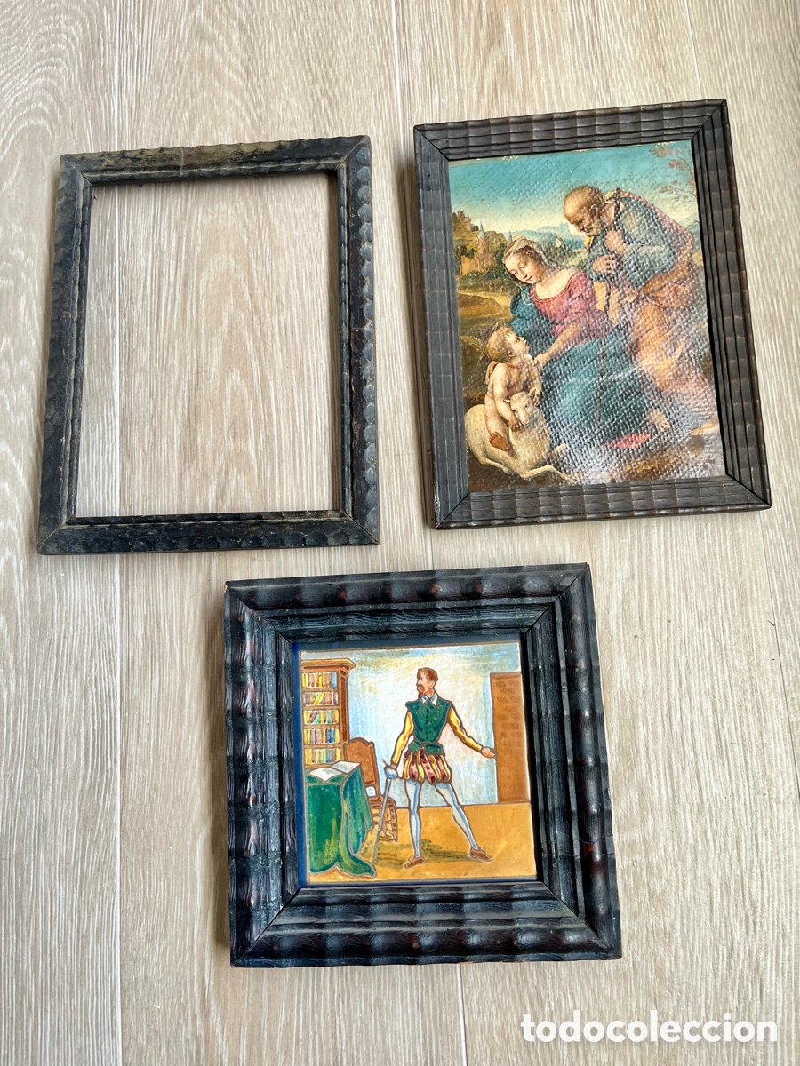 Vintage: 3 Marcos de madera de estilo holand&eacute;s con moldura rizada Dutch Ripple siglo XX