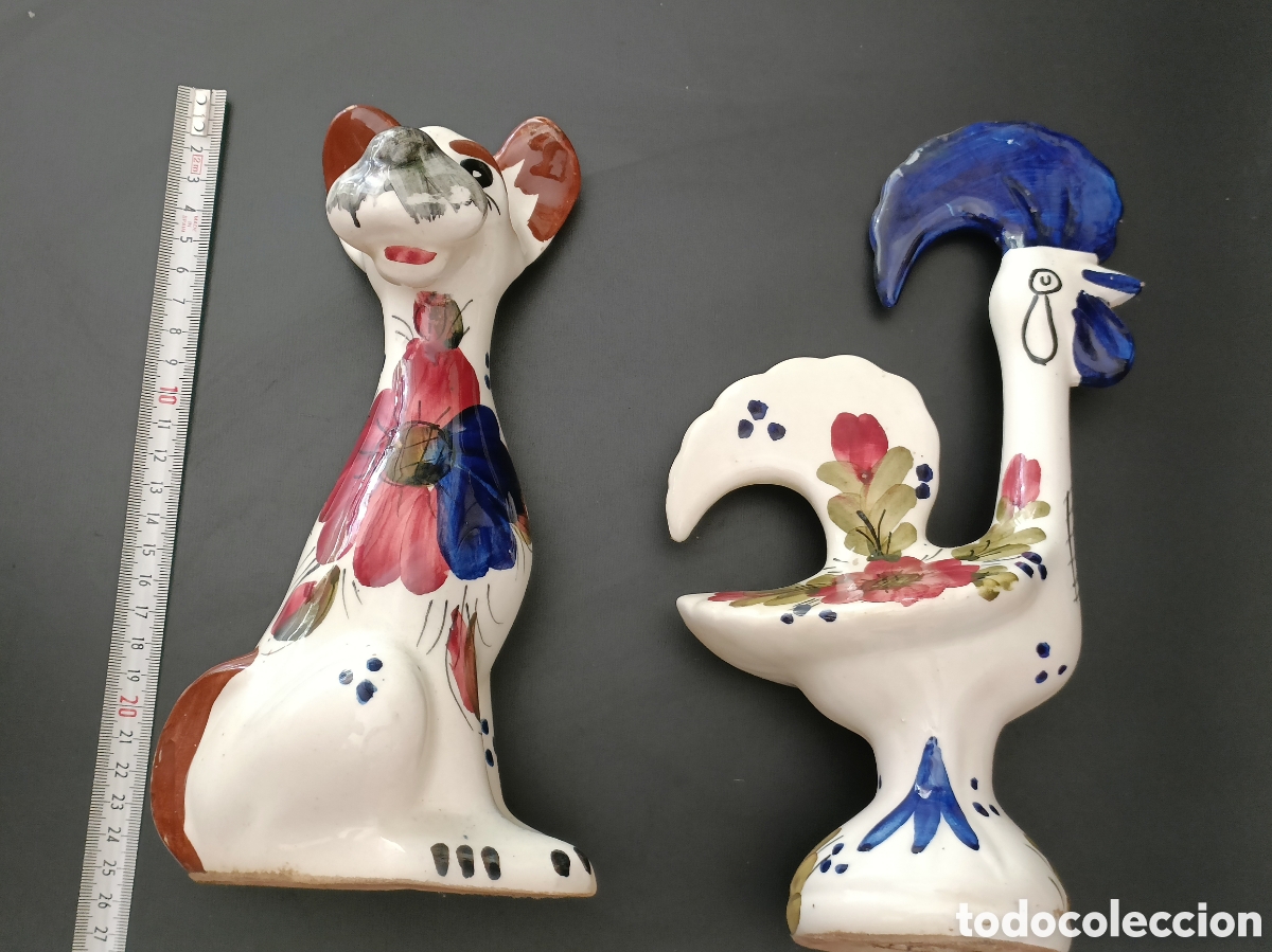 Vintage: Cer&aacute;mica portuguesa Animales Gallo y perro