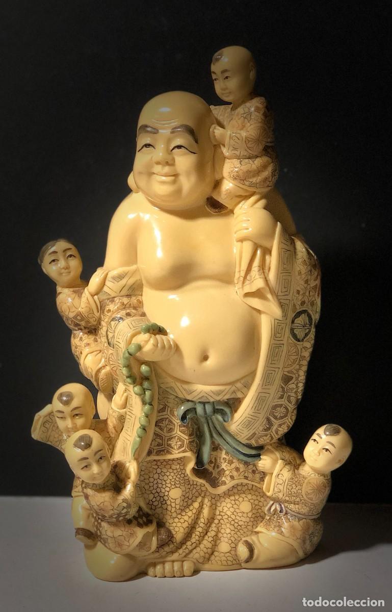 Vintage: Buda sonriendo con ni&ntilde;os Buda Feliz 25 cm