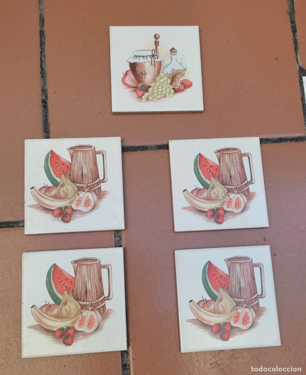 Vintage: 5 azulejos Gres de Valls - motivo cocina - 9,7x9,2cm - vintage