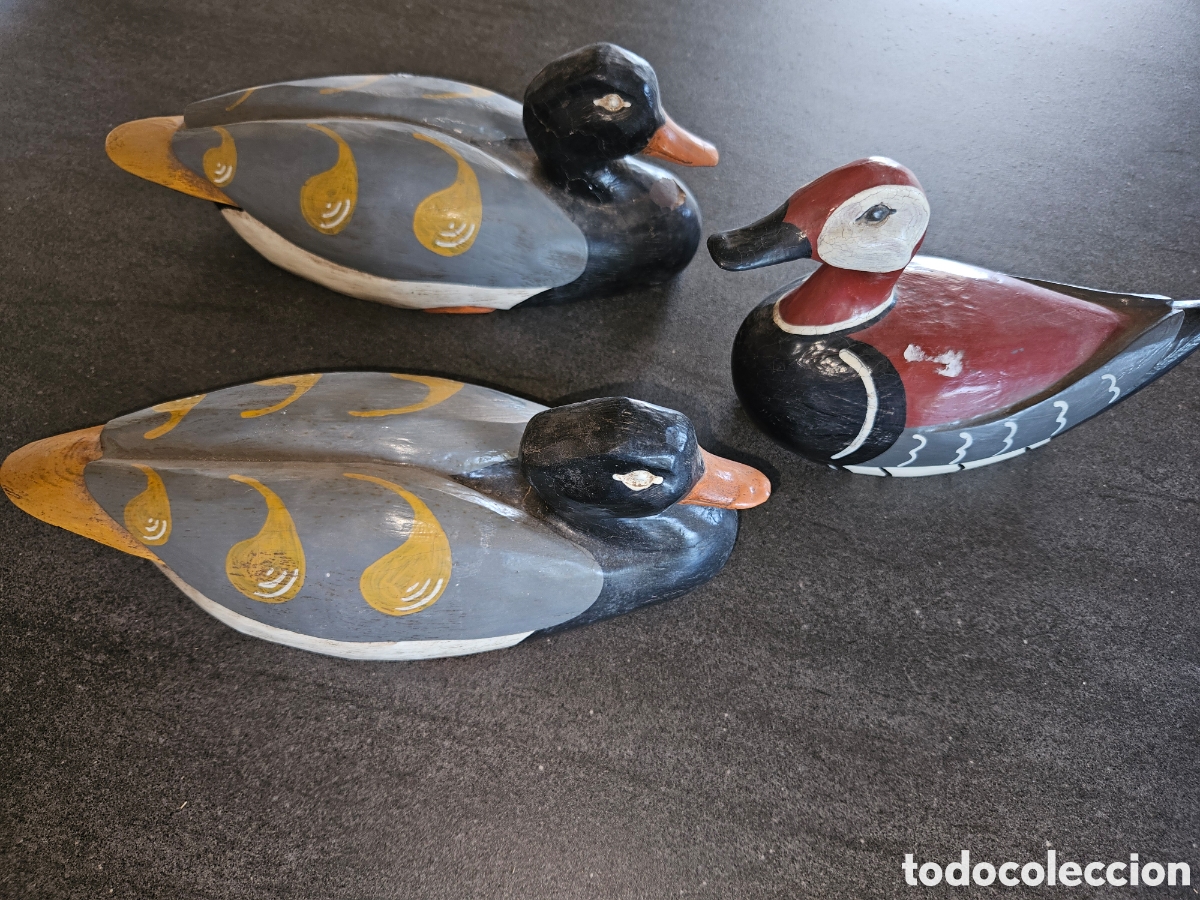 Vintage: Lote de tres patos de madera maziza