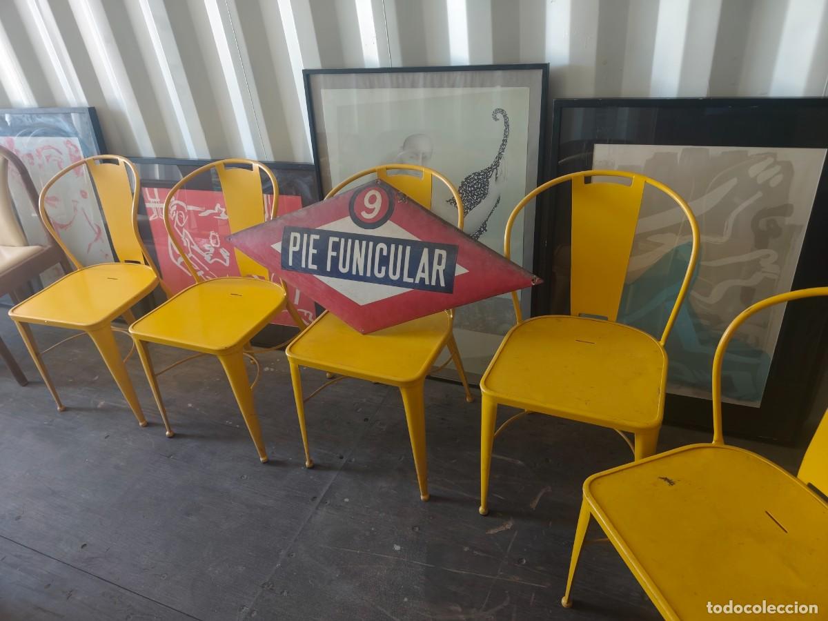 Vintage: 5 Sillas industriales metal amarillas primeras de Jayso