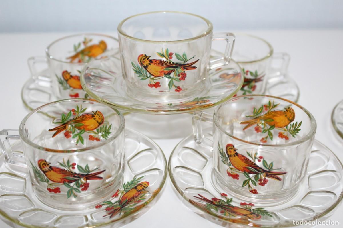 Vintage: LOTE DE TAZAS ANTIGUAS DECORADAS CON PAJAROS - MARCA CRISALEX - A&Ntilde;OS 60