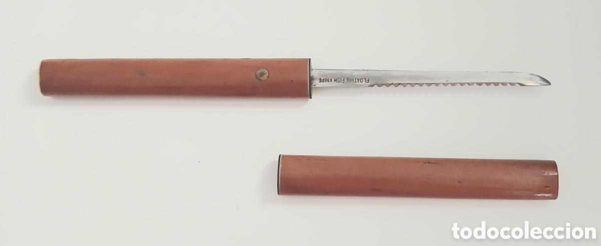 Vintage: Cuchillo de pesca flotante vintage a&ntilde;os 70/80 - Acero Inoxidable (Rostfritt) - Madera Estilo Shirasa