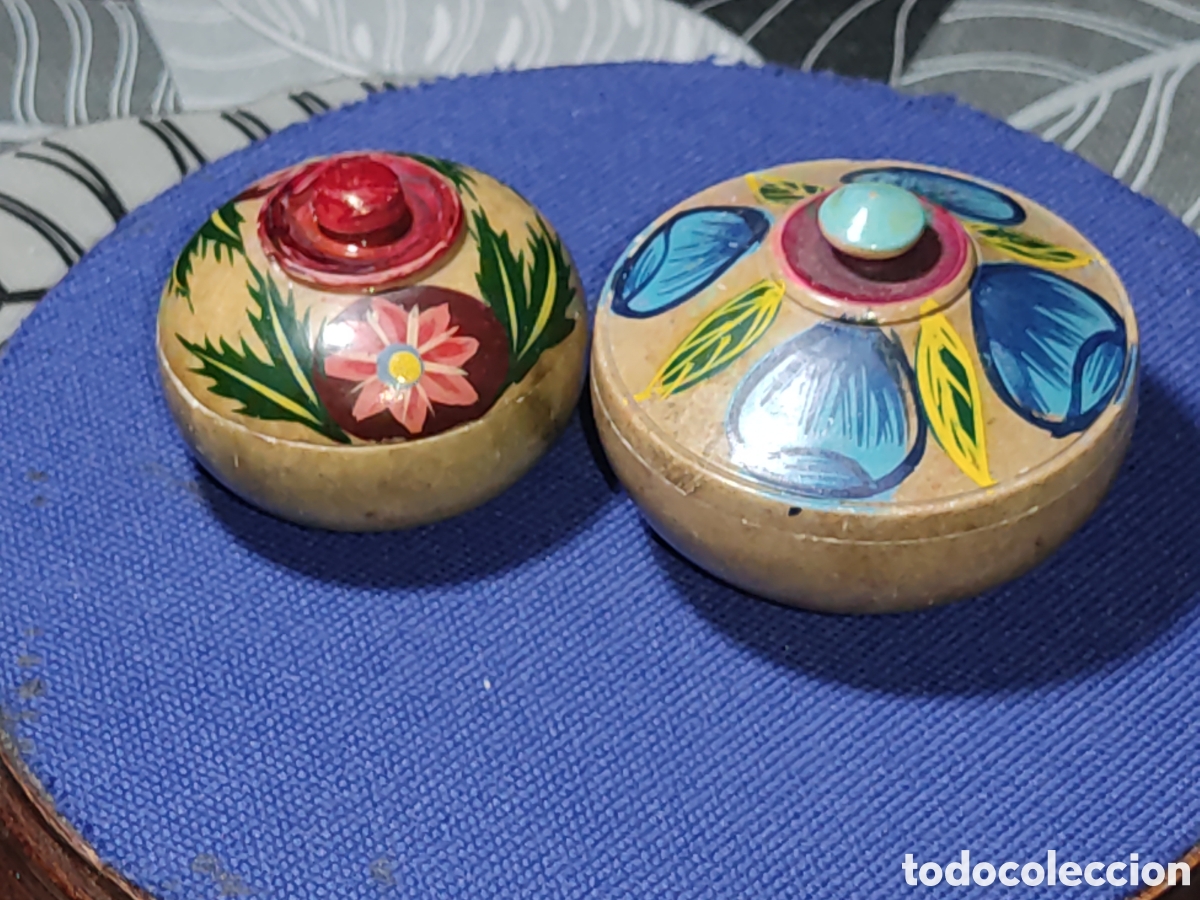 Vintage: Juego de 2 especieros,cajas talladas en piedra y pintadas a mano.Made in India.