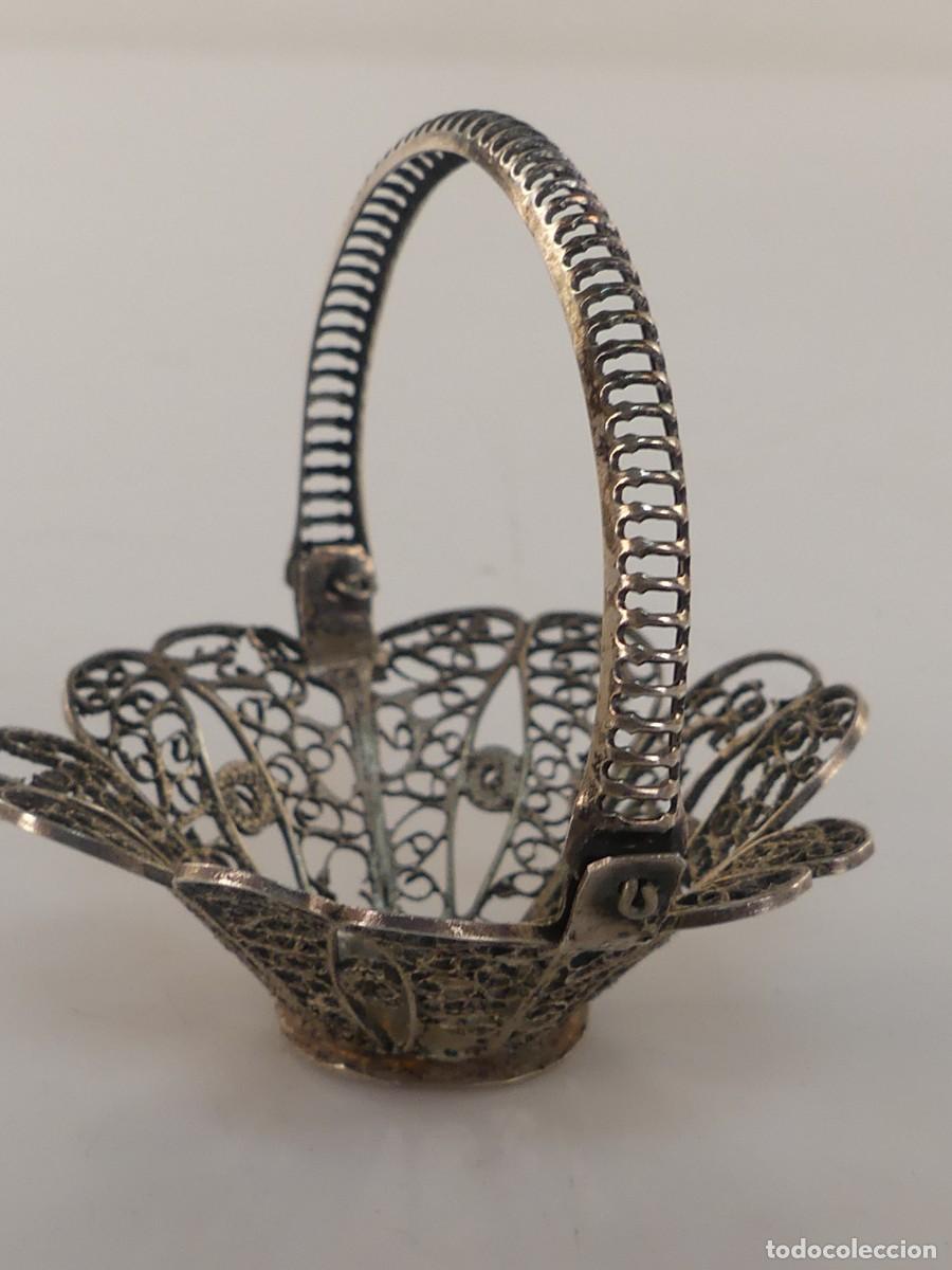 Vintage: PRECIOSA CESTA PEQUE&Ntilde;A DE METAL PLATEADO FILIGRANA BONITO DISE&Ntilde;O