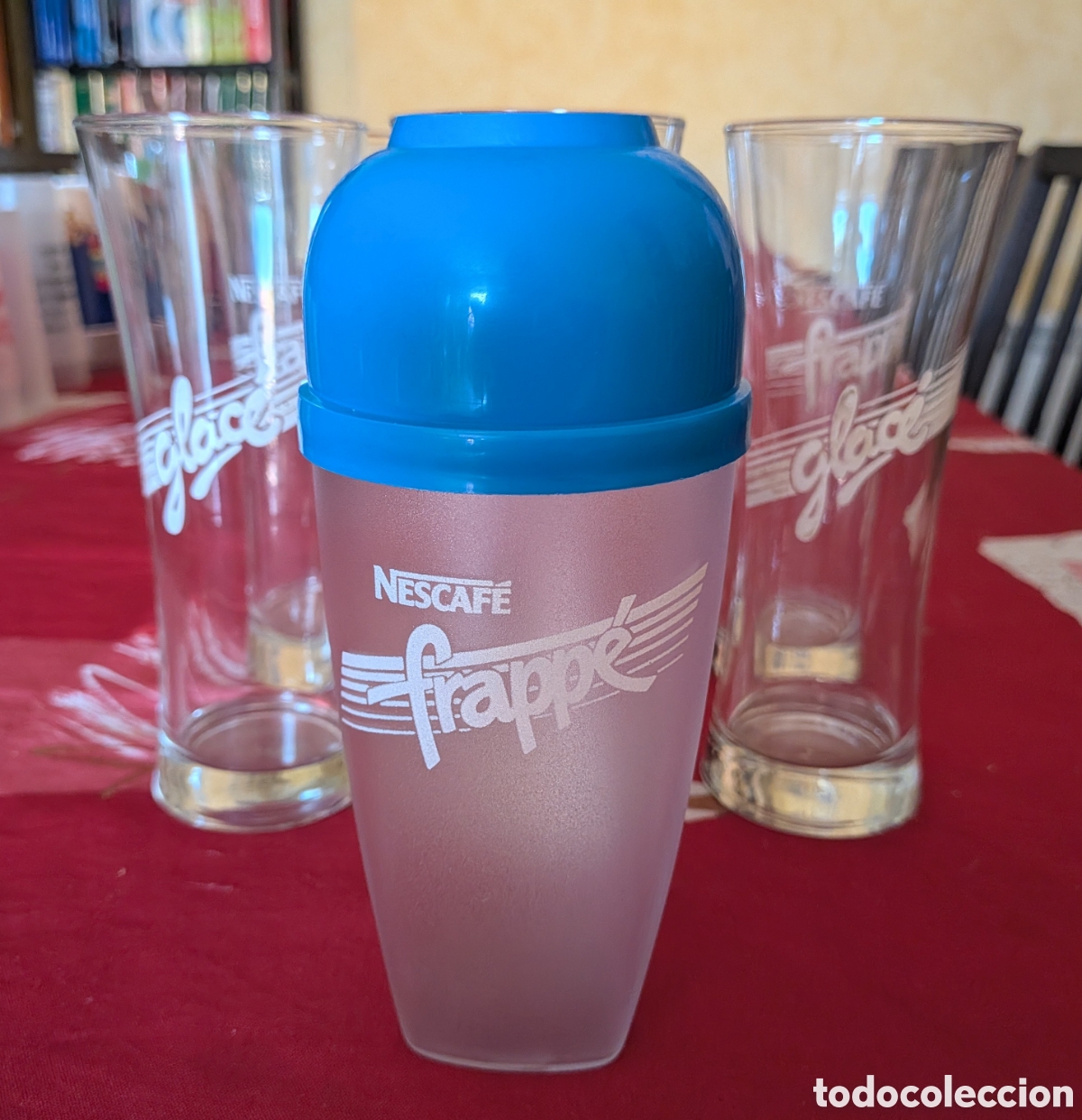 Vintage: Juego de coctelera y 6 vasos altos de Nescaf&eacute; Frappe