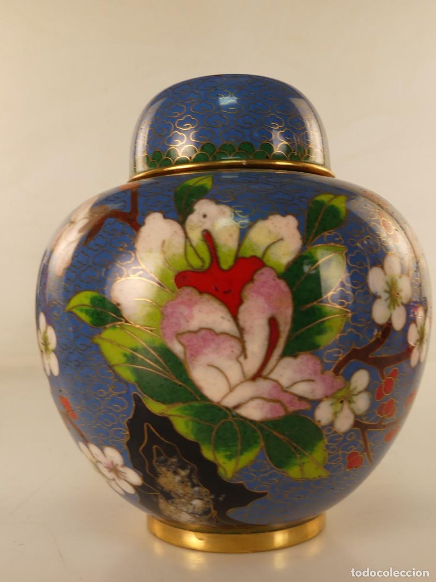 Vintage: PRECIOSO TIBOR DE METAL Y CLOISONNE BONITO DISE&Ntilde;O Y COLORES