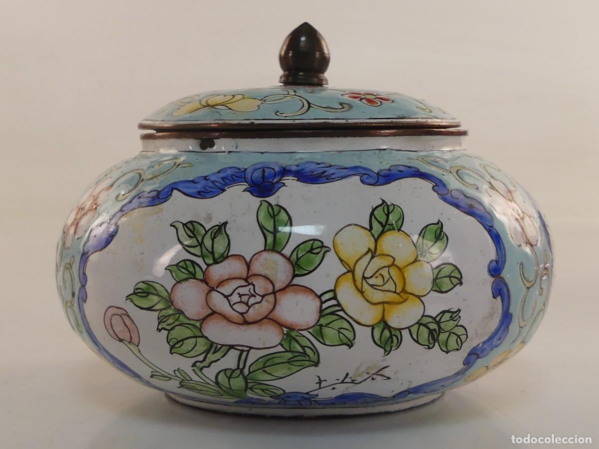 Vintage: RECIPIENTE DE METAL ESMALTADO BONITOS COLORES Y DISE&Ntilde;O