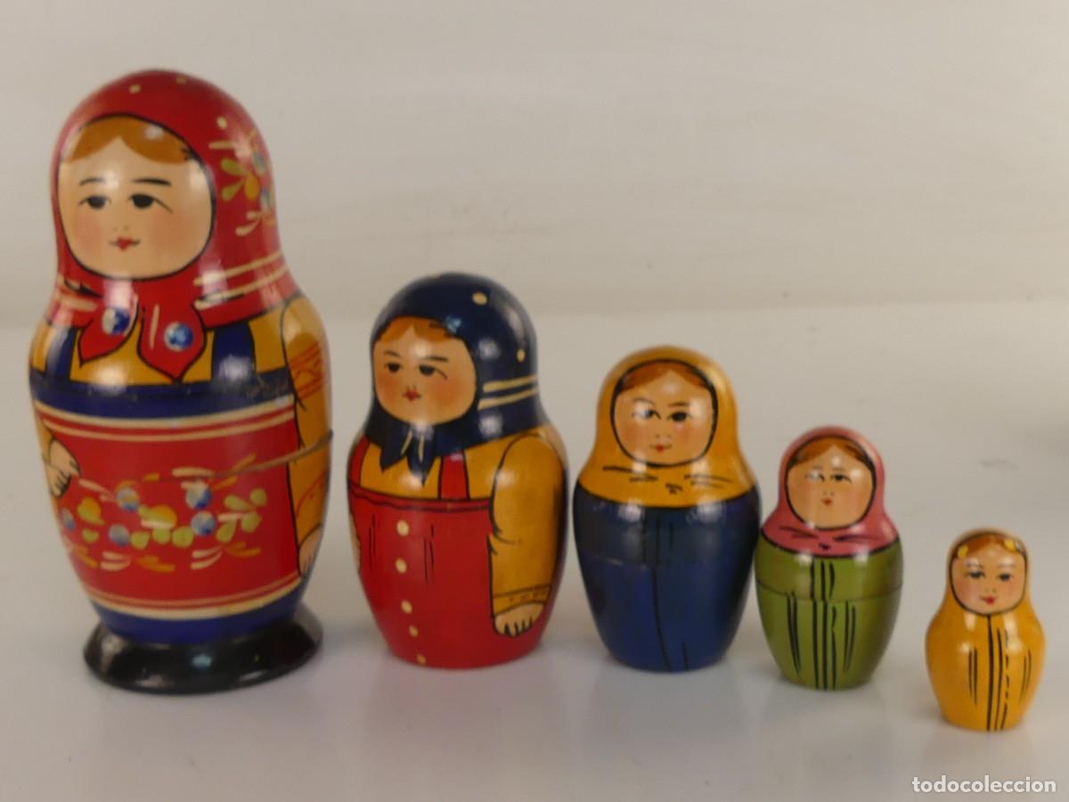Vintage: MATRIOSHKAS DE MADERA 5 FIGURAS RUSAS BONITOS COLORES EXCELENTE DECORACI&Oacute;N