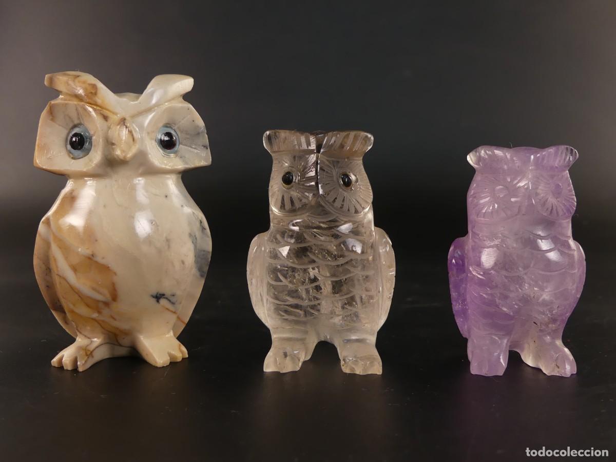 Vintage: LOTE DE 3 FIGURAS DE PIEDRAS NATURALES - BUHOS