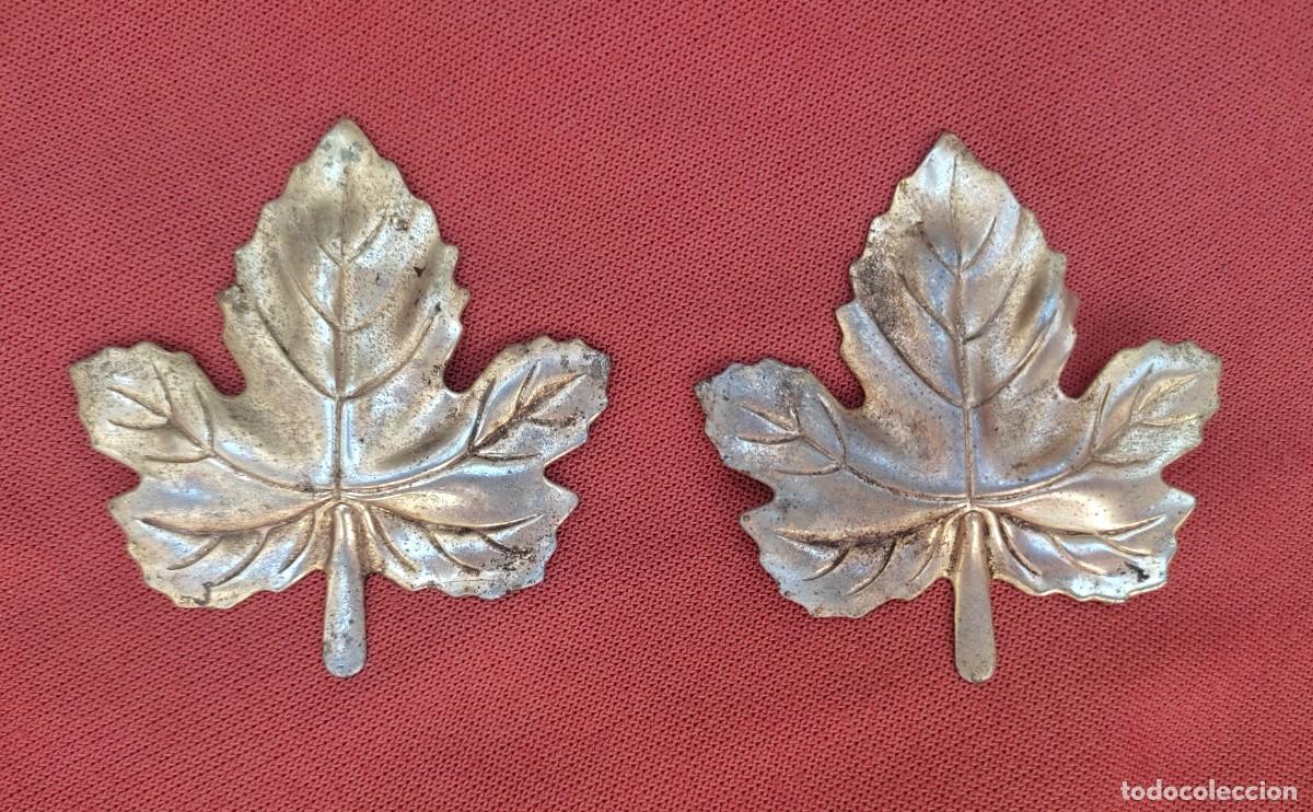 Vintage: 2 peque&ntilde;as hojas de parra de metal dorado para decoracion - 5,5x5cm