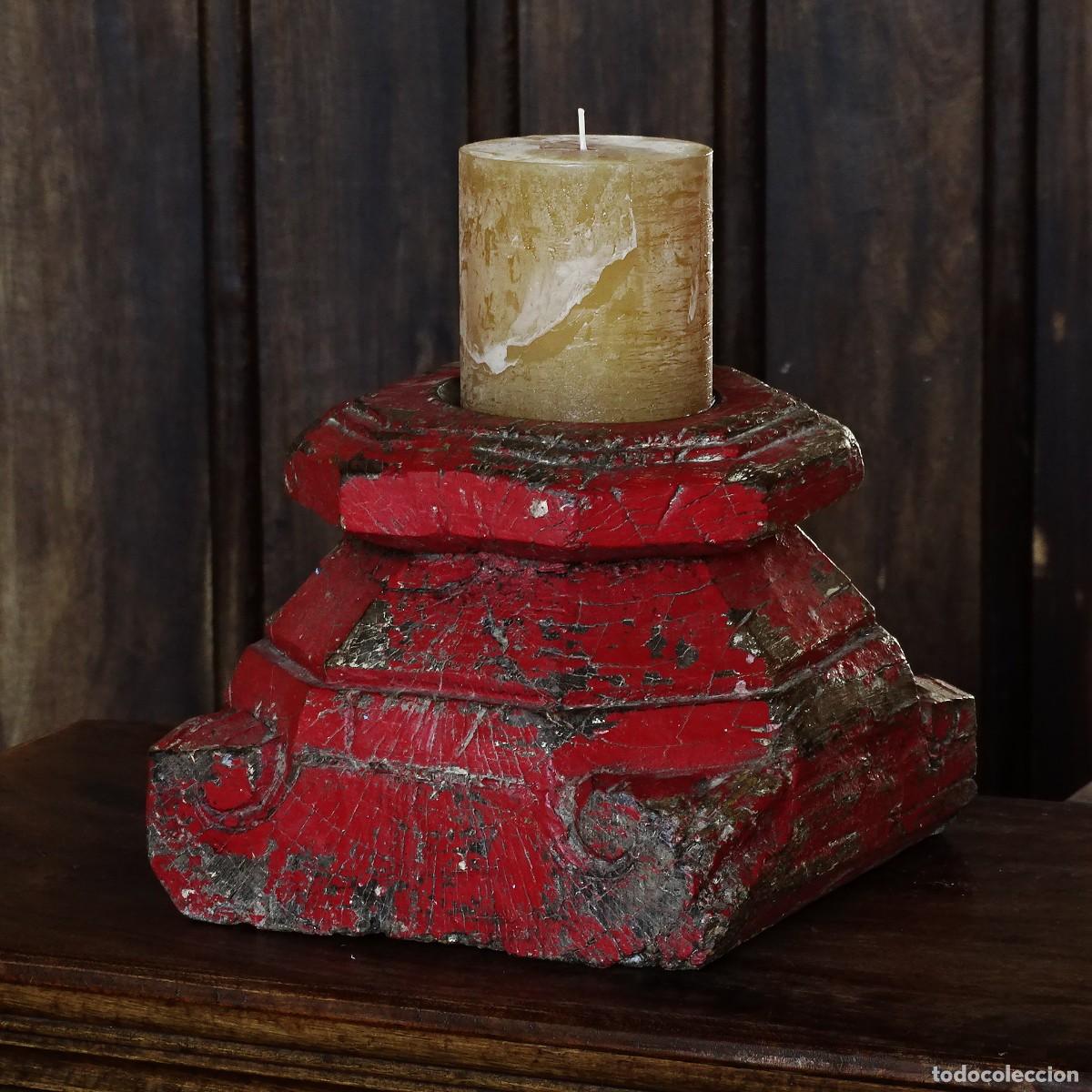 Vintage: Candelabro de madera de columna