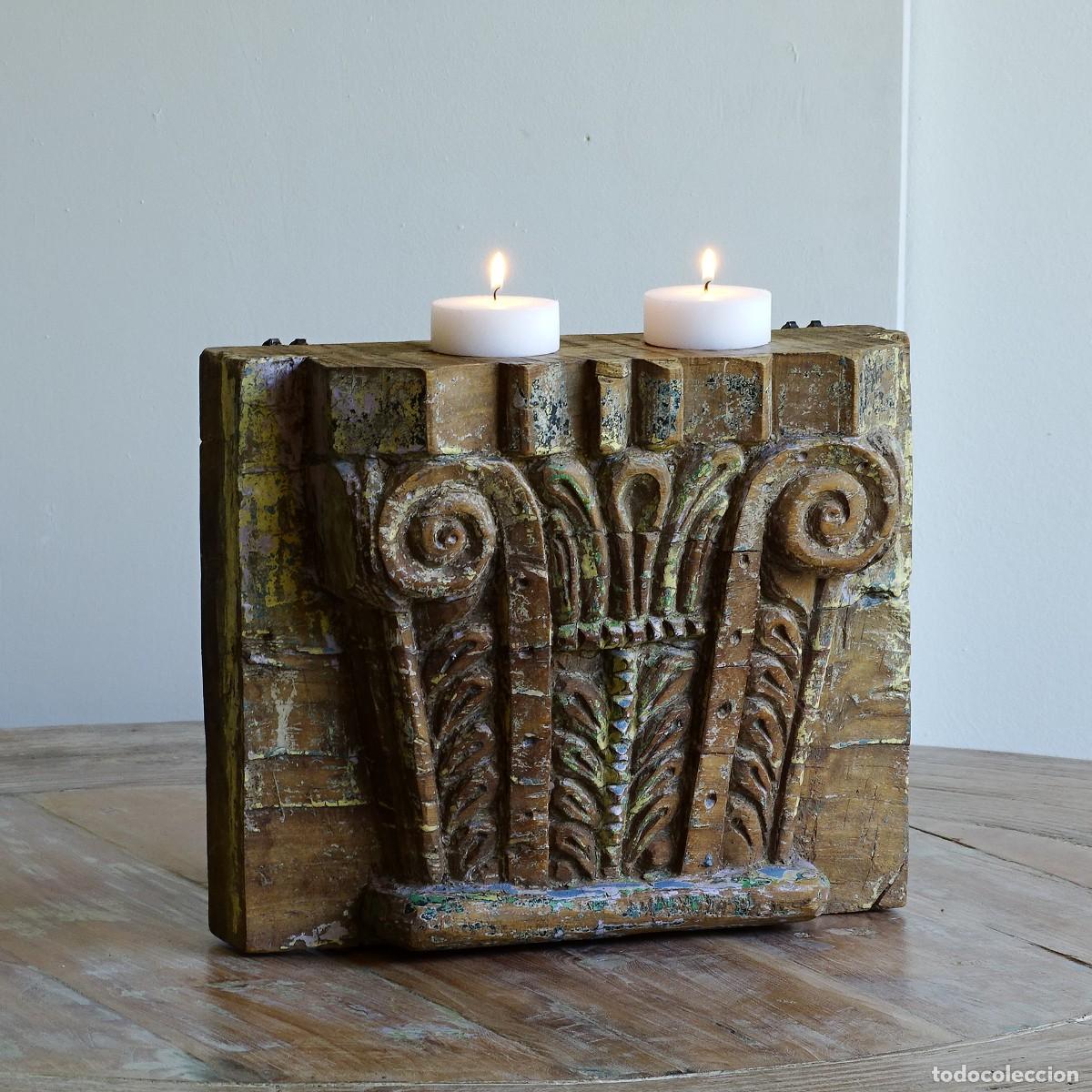 Vintage: Pieza labrada de madera adaptada para candelabro. - Foto 1