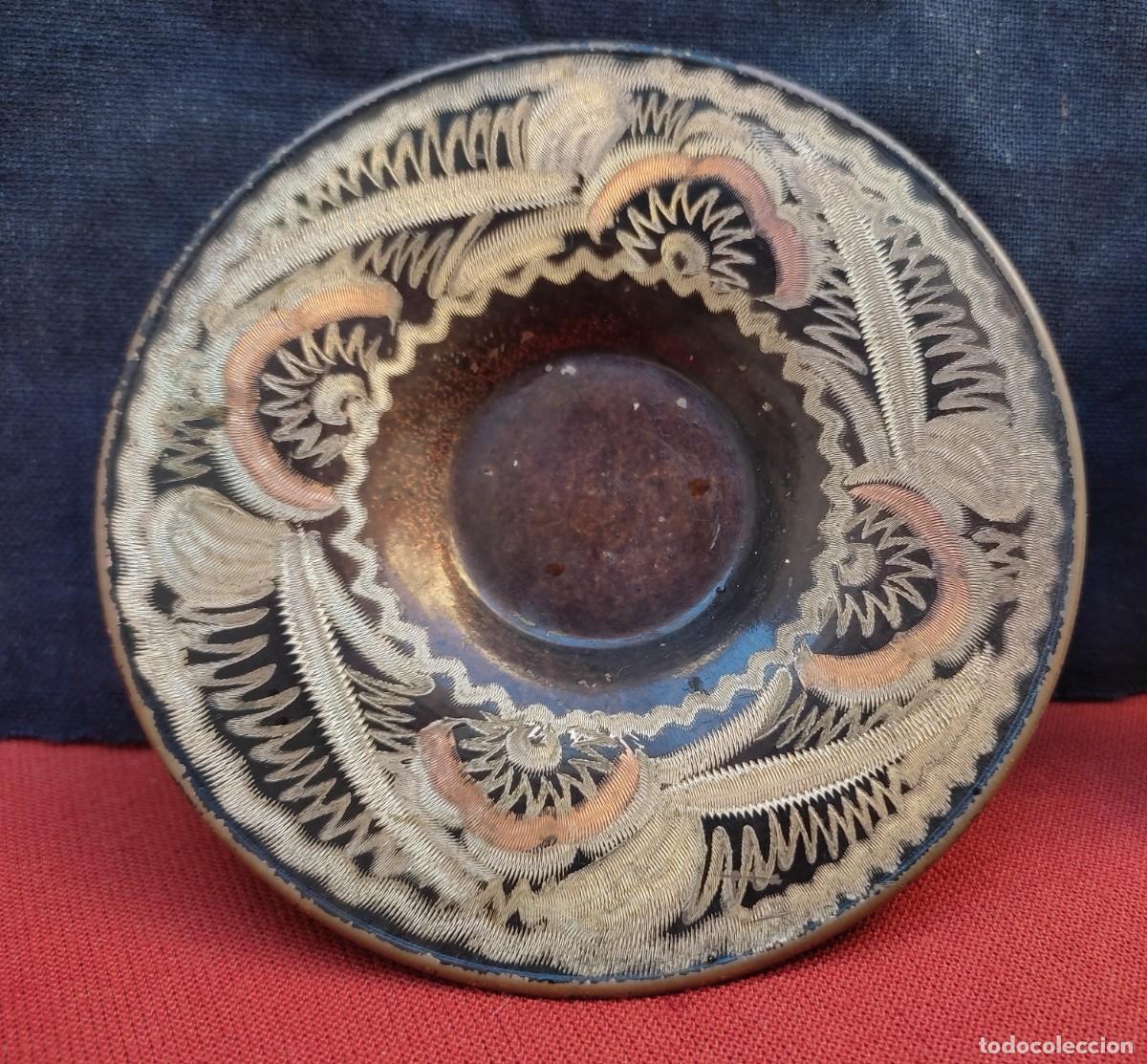 Vintage: antiguo peque&ntilde;o plato esmaltado de cobre - 10cm diametro