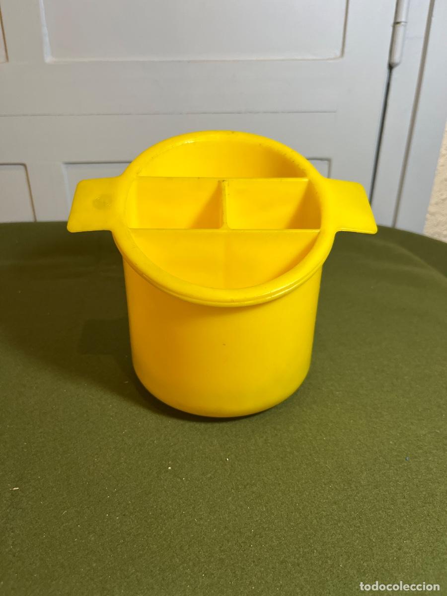 Vintage: Escurridor de cubiertos Araven Zaragoza Espa&ntilde;a amarillo vintage Ref. 1037 a&ntilde;os 70-80