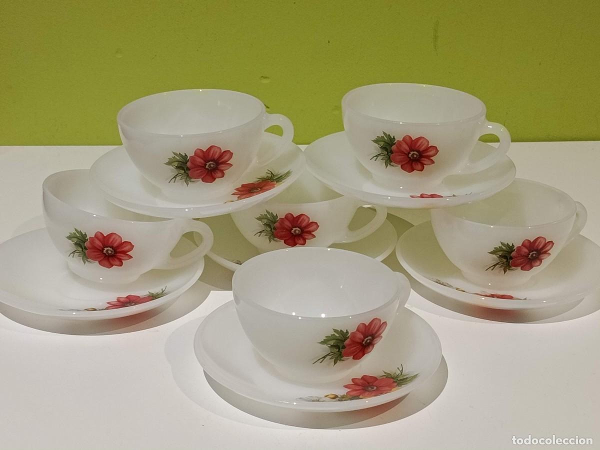 Vintage: Lote 6 juegos tazas y platos vintage de caf&eacute; arcopal con flores