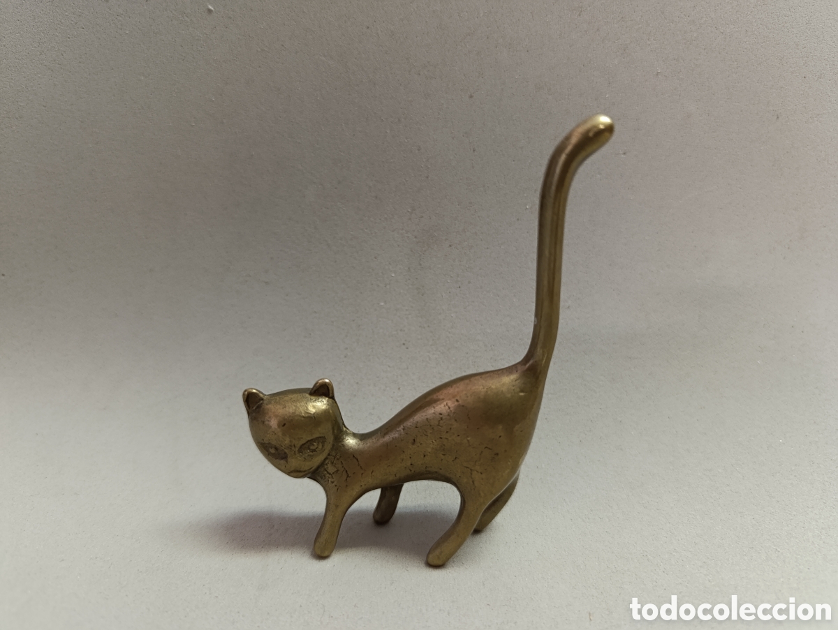 Vintage: GATO DE BRONCE, SOPORTE DE ANILLOS.