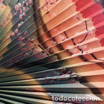 Vintage: ABANICO ORIENTAL GIGANTE -PINTADO A MANO - CEREZOS EN FLOR