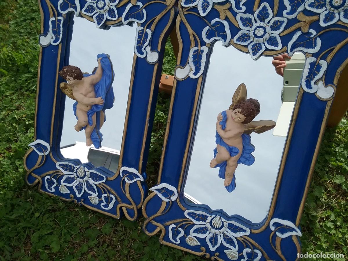 Vintage: Conjunto de espejos con angelitos pintados