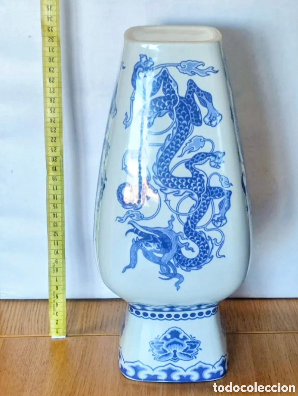 Vintage: JARRON CHINO DRAGON AZUL BLANCO - Foto 3