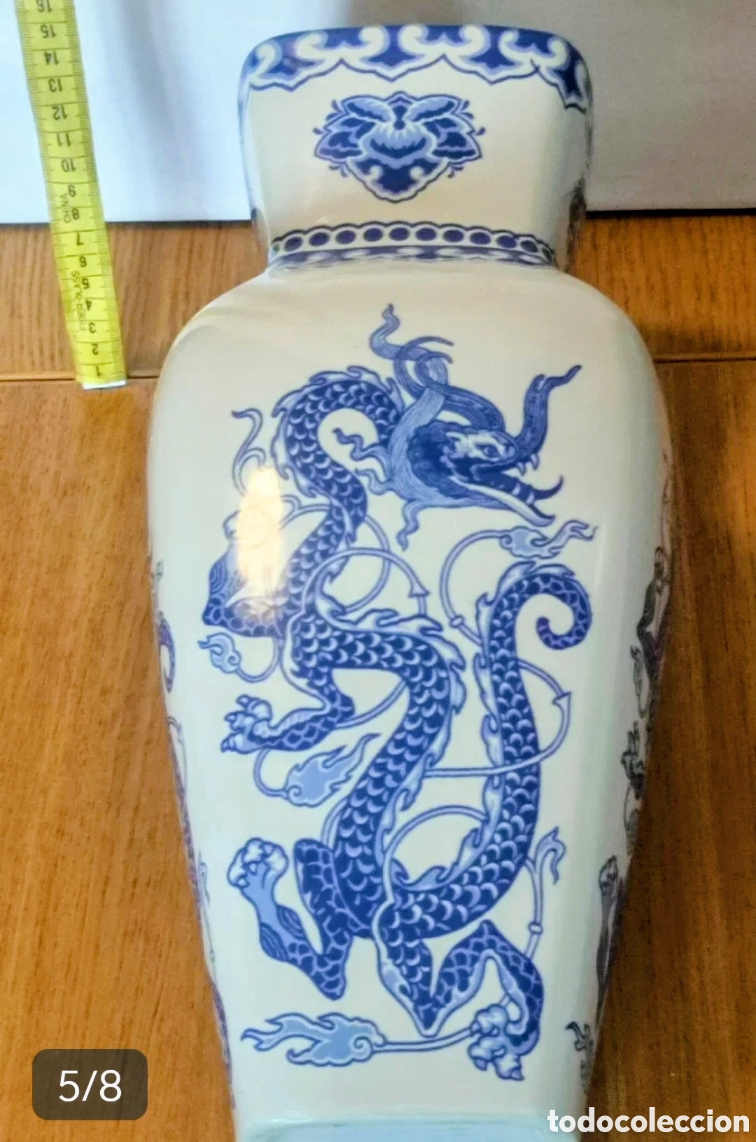 Vintage: JARRON CHINO DRAGON AZUL BLANCO - Foto 5