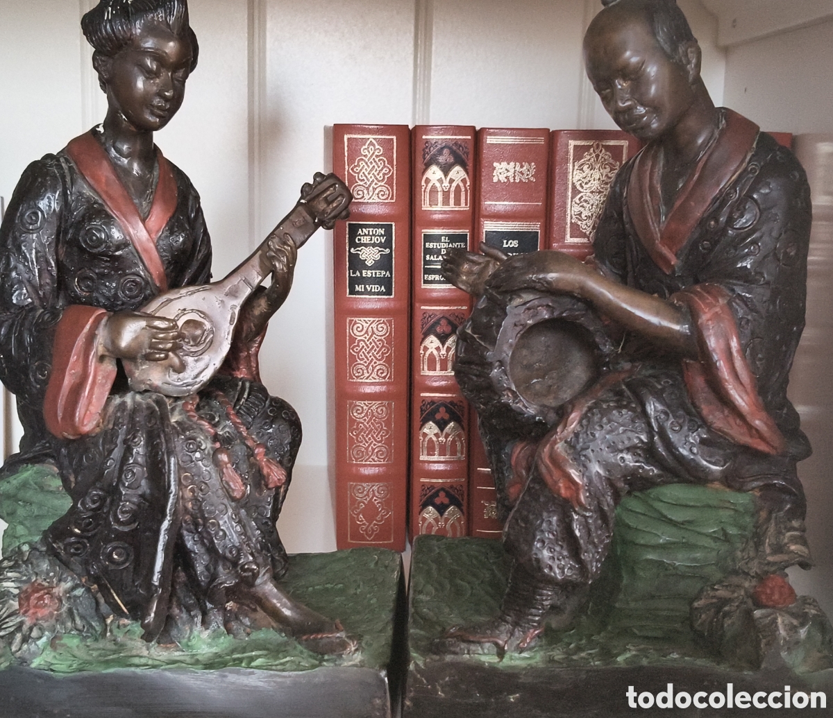 Vintage: Pareja de sujeta libros orientales