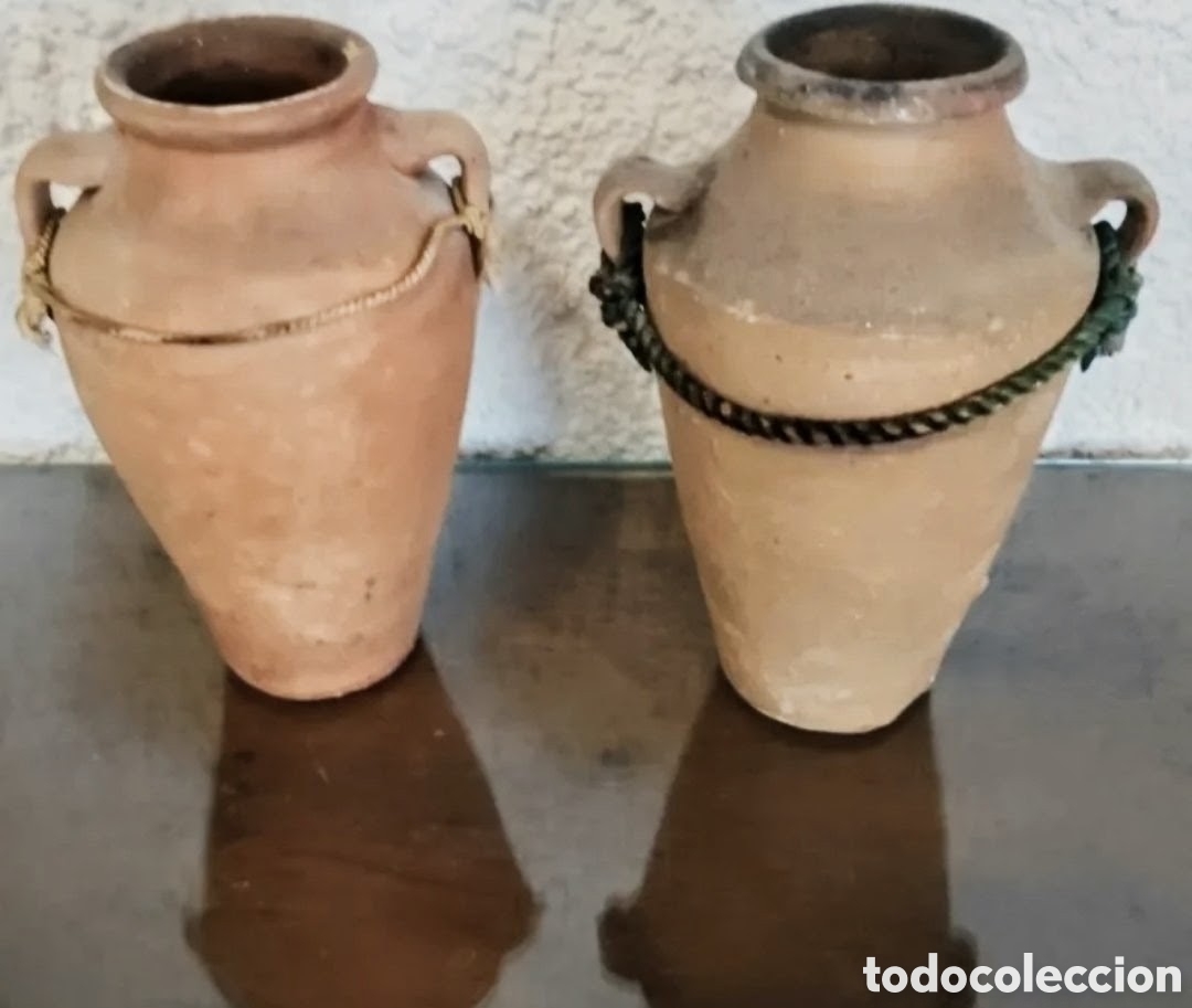 Vintage: Conjunto de dos tinajillas de barro.