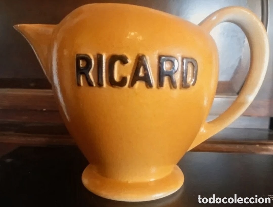 Vintage: Jarra de cer&aacute;mica de &rdquo;Ricard&rdquo;. Hecha en Francia. Atellers de Ceramique Ricard