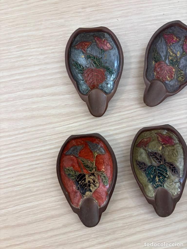 Vintage: 6 CENICEROS BRONCE Y ESMALTE - Foto 4