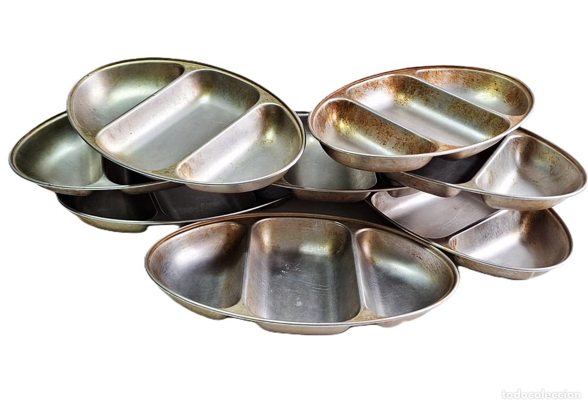 Vintage: LOTE DE 8 BANDEJAS METALICAS CON COMPARTIMENTOS, DISE&Ntilde;O OVALADO VINTAGE