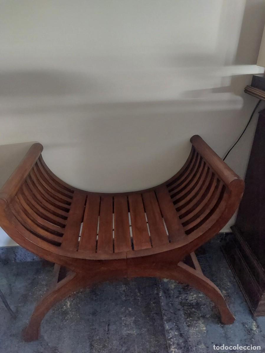 Vintage: Banco colonial semicircular de madera teka maciza &ndash; estilo asi&aacute;tico / balin&eacute;s