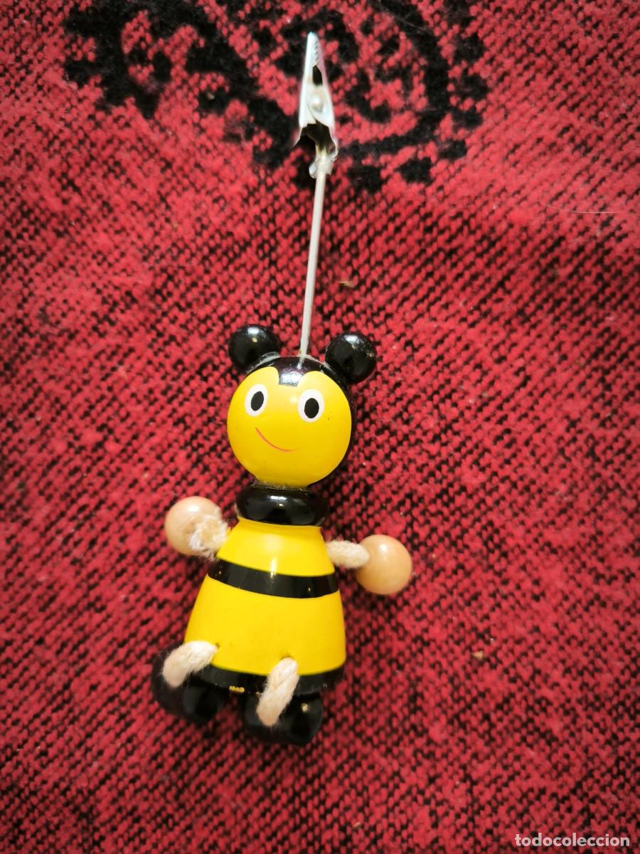 Vintage: Original pinza portafotos de abeja de madera 15 cm | Clip decorativo infantil para notas y fotos